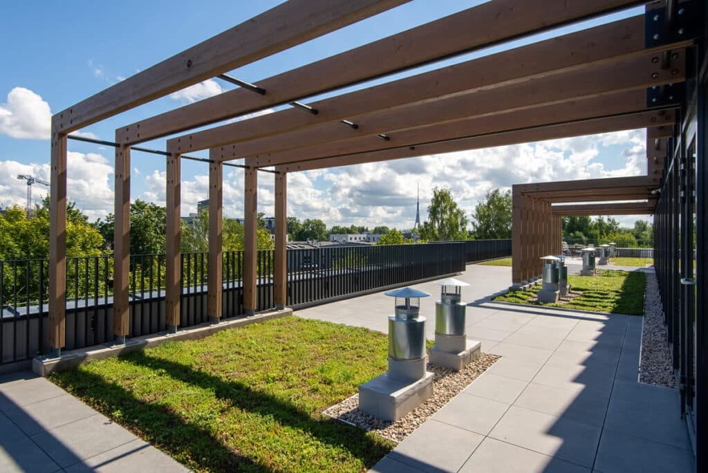 Rooftop terrace at Shed Coliving Riga