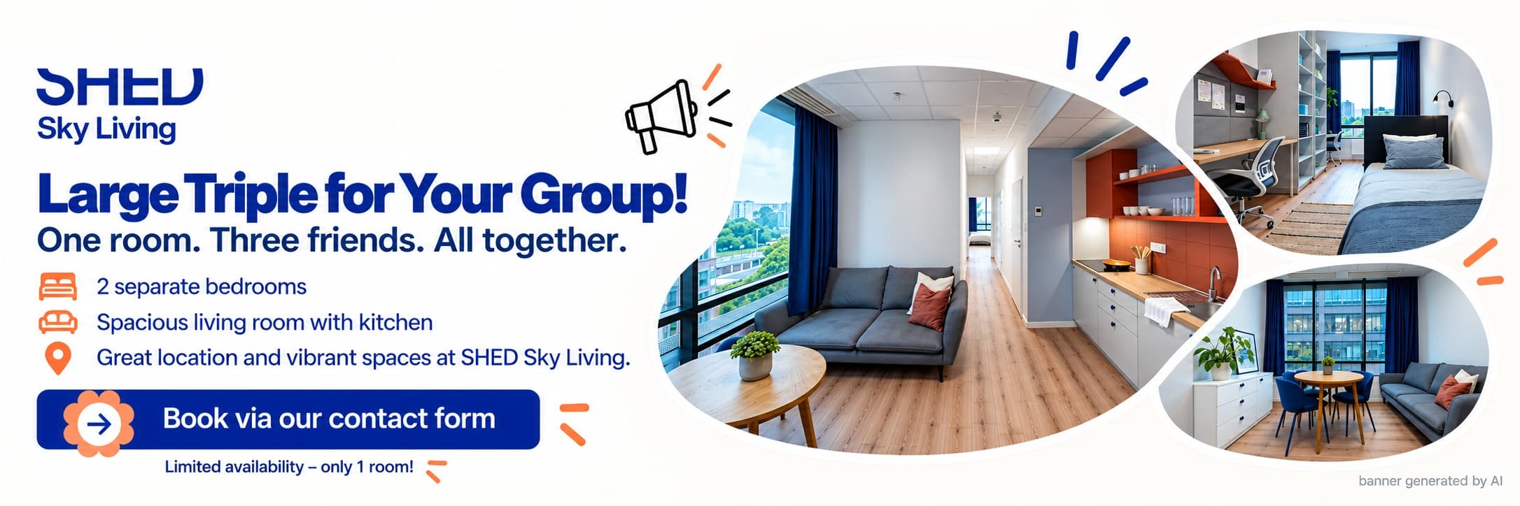 SHED Sky Living – Large Triple for Your Group!